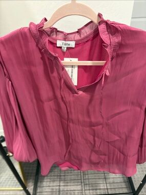 Fate Ruffle Tie-Neck Long Sleeve Blouse in Deep Berry